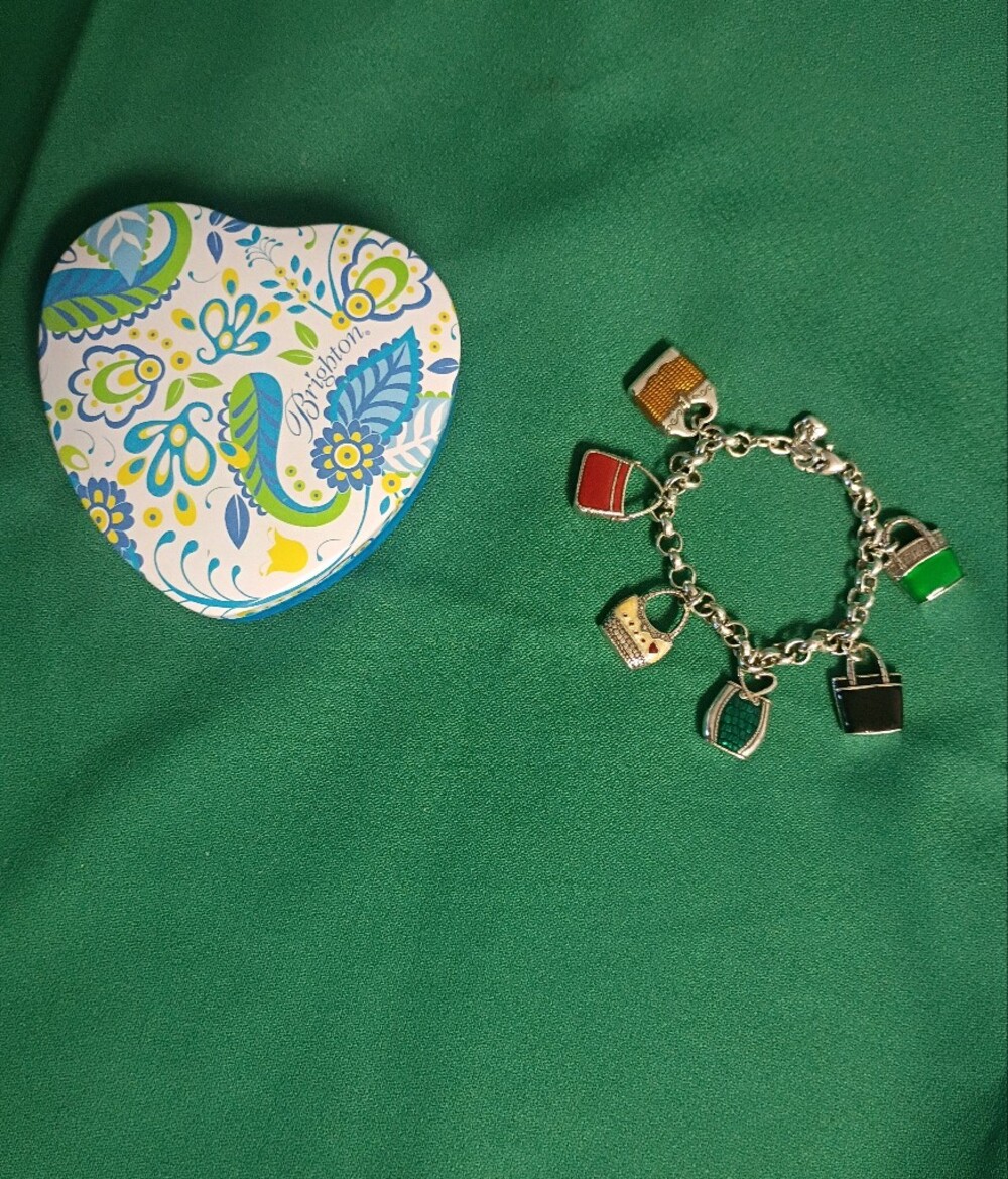 ❤️BRIGHTON 6 Charm Purse Handbag Theme Bracelet +Brighton Case